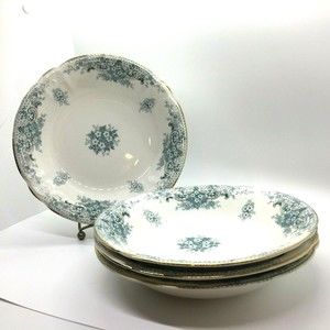 KT&K Knowles Taylor and Knowles Floral Soup Bowls 7 3/4" Set of 4 Antique 1905